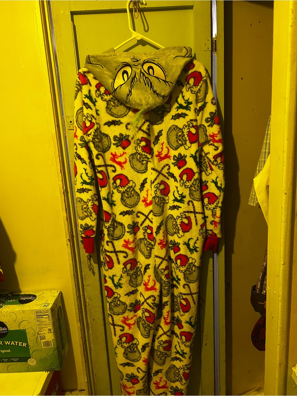 Adult ' Grinch Fleece One-Piece Pajamas - Green and Red